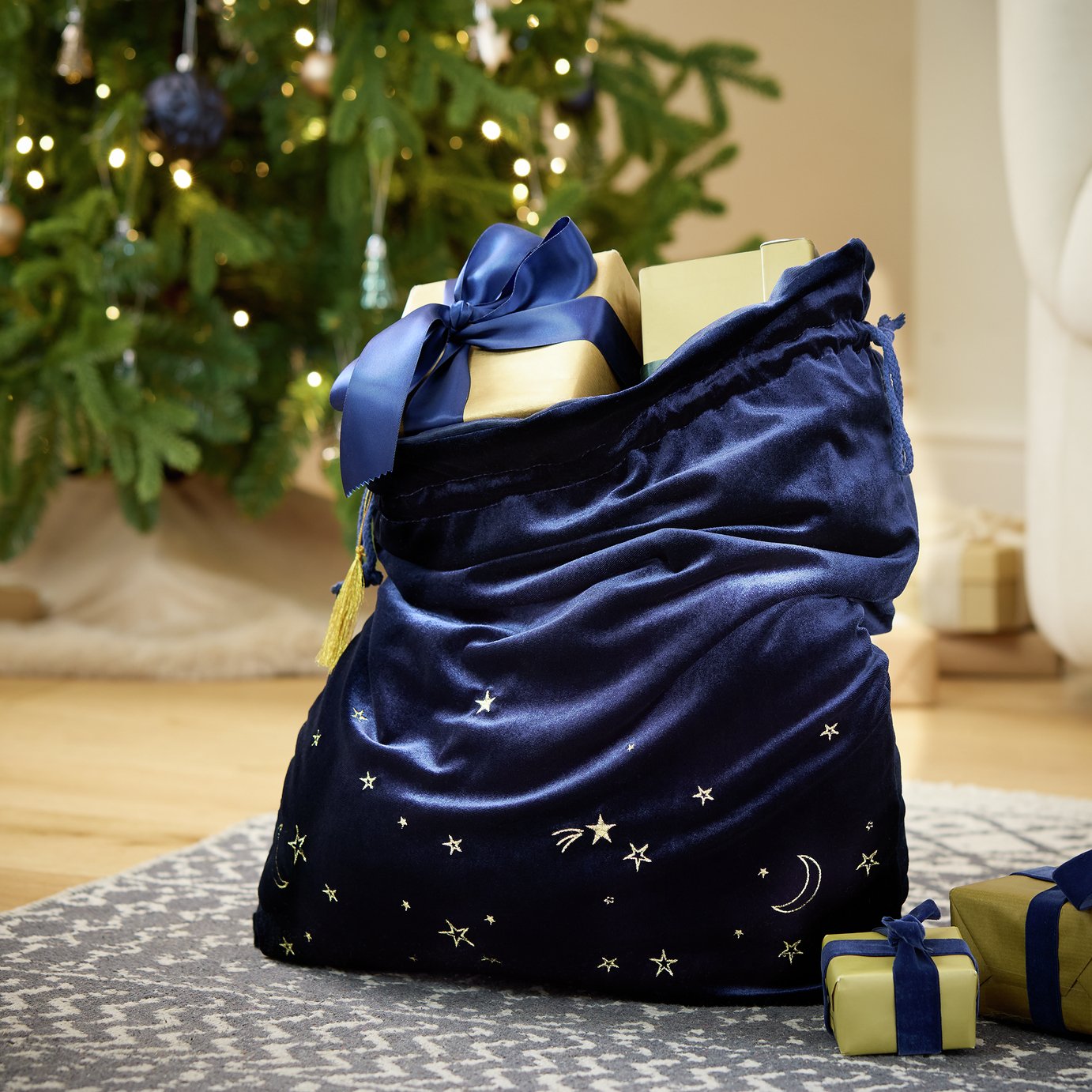 Habitat Gold Moons and Stars Navy Christmas Sack