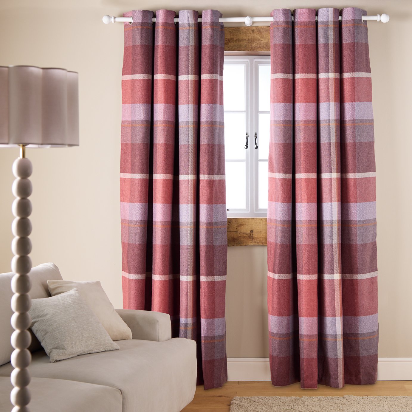Argos Home Check Blackout Eyelet Curtain - Red