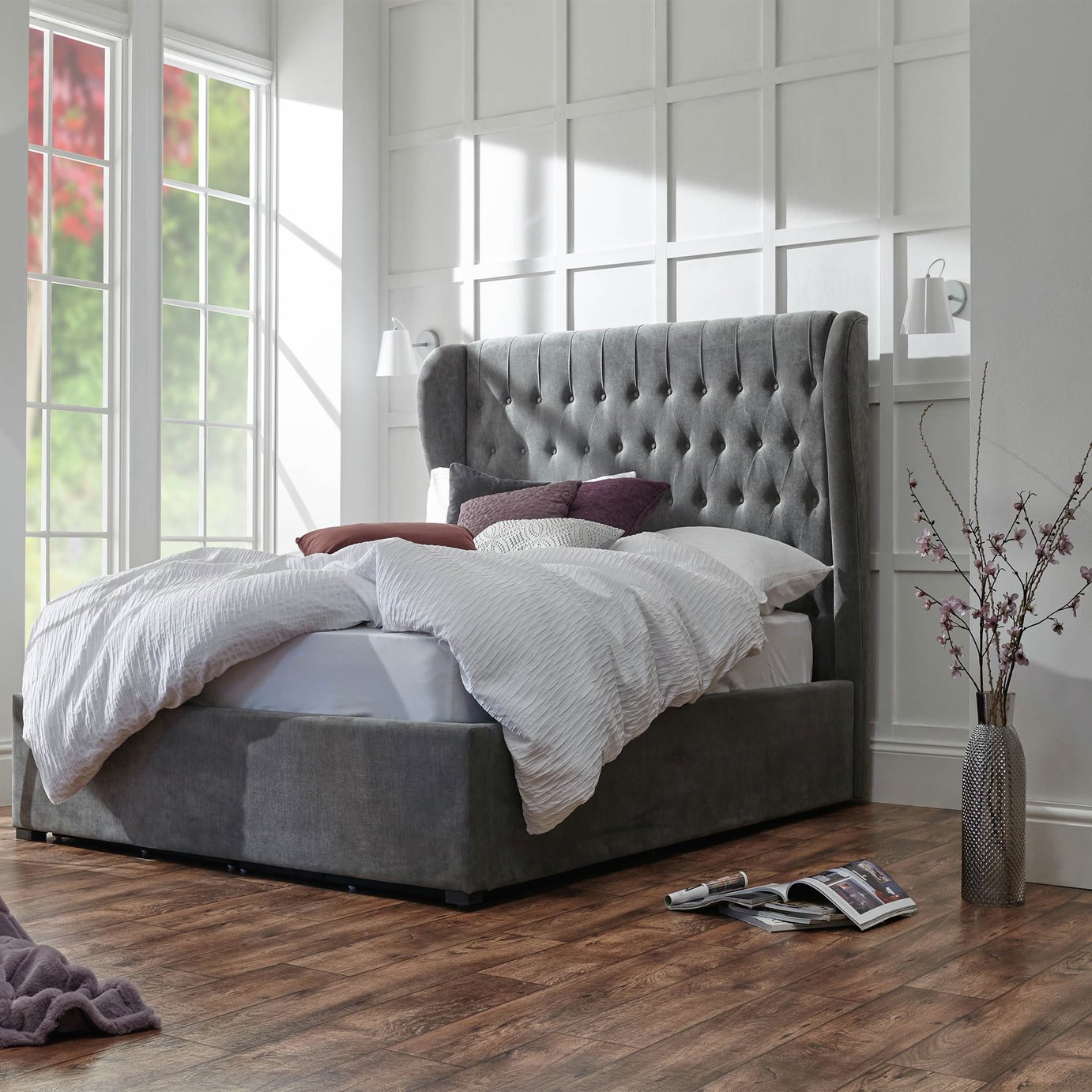 GFW Dakota Double End Lift Ottoman Bed with Mattress -Pewter