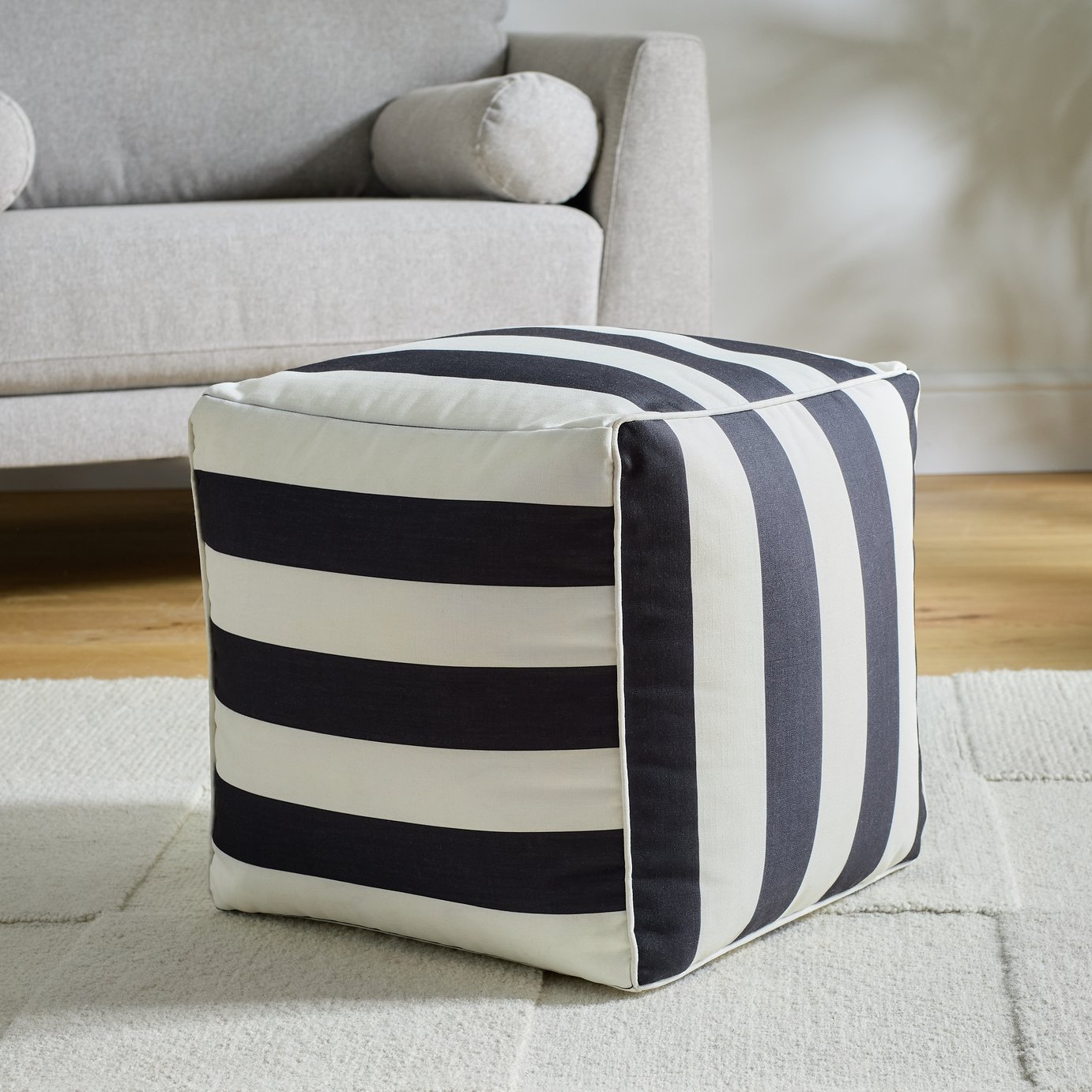 Argos Home Thea Fabric Pouffe - Black & White