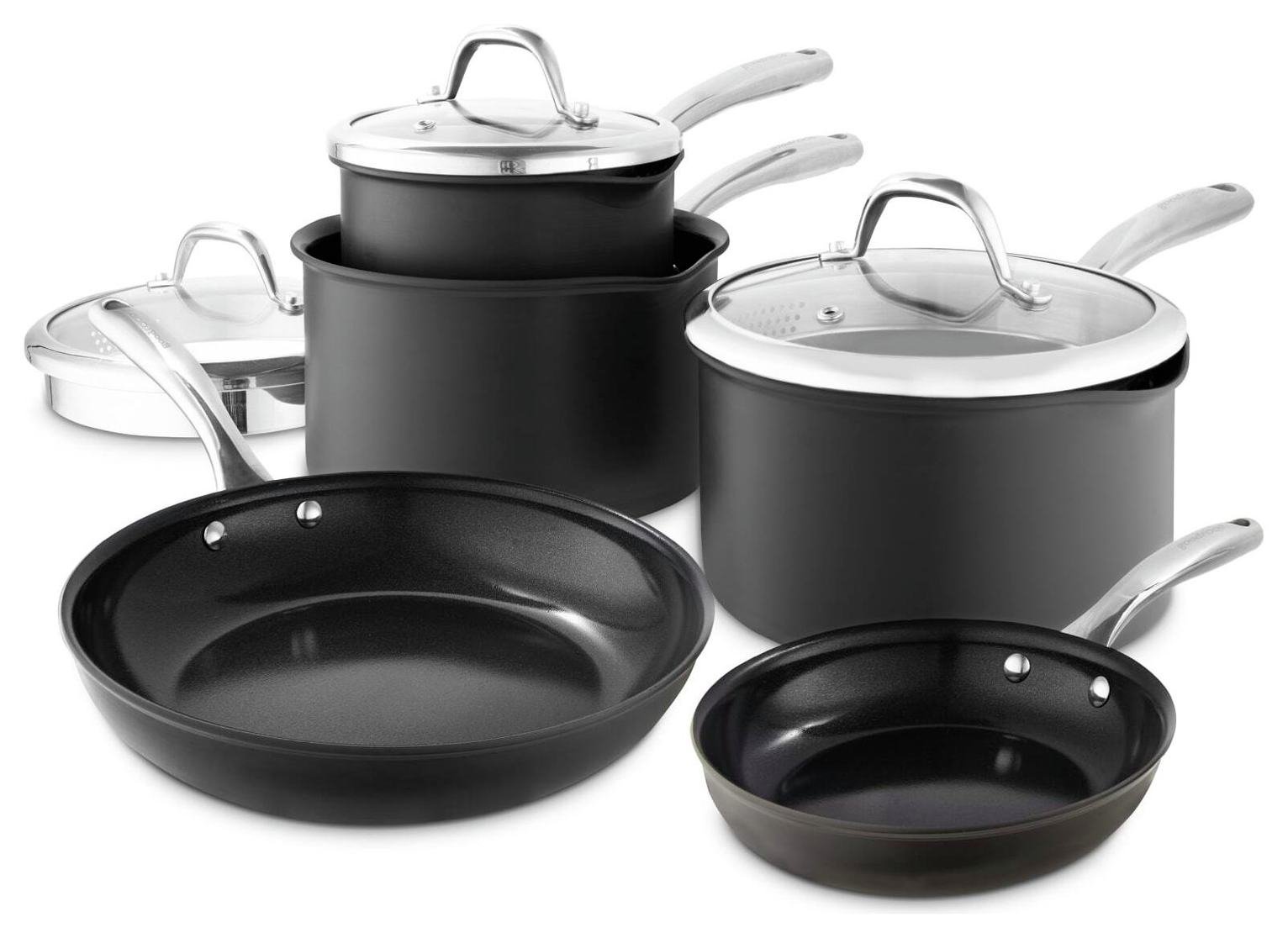 good FOOD Hard Anodised Forged Aluminium 5 piece Pan Set