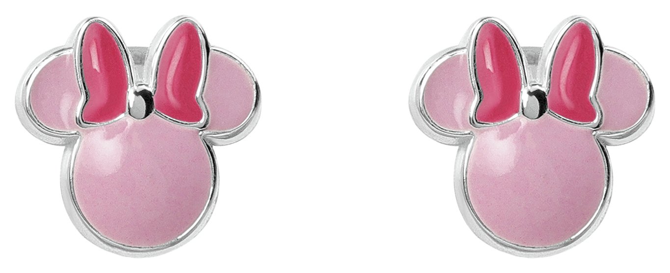 Disney Sterling Silver Minnie Mouse Pink Stud Earrings