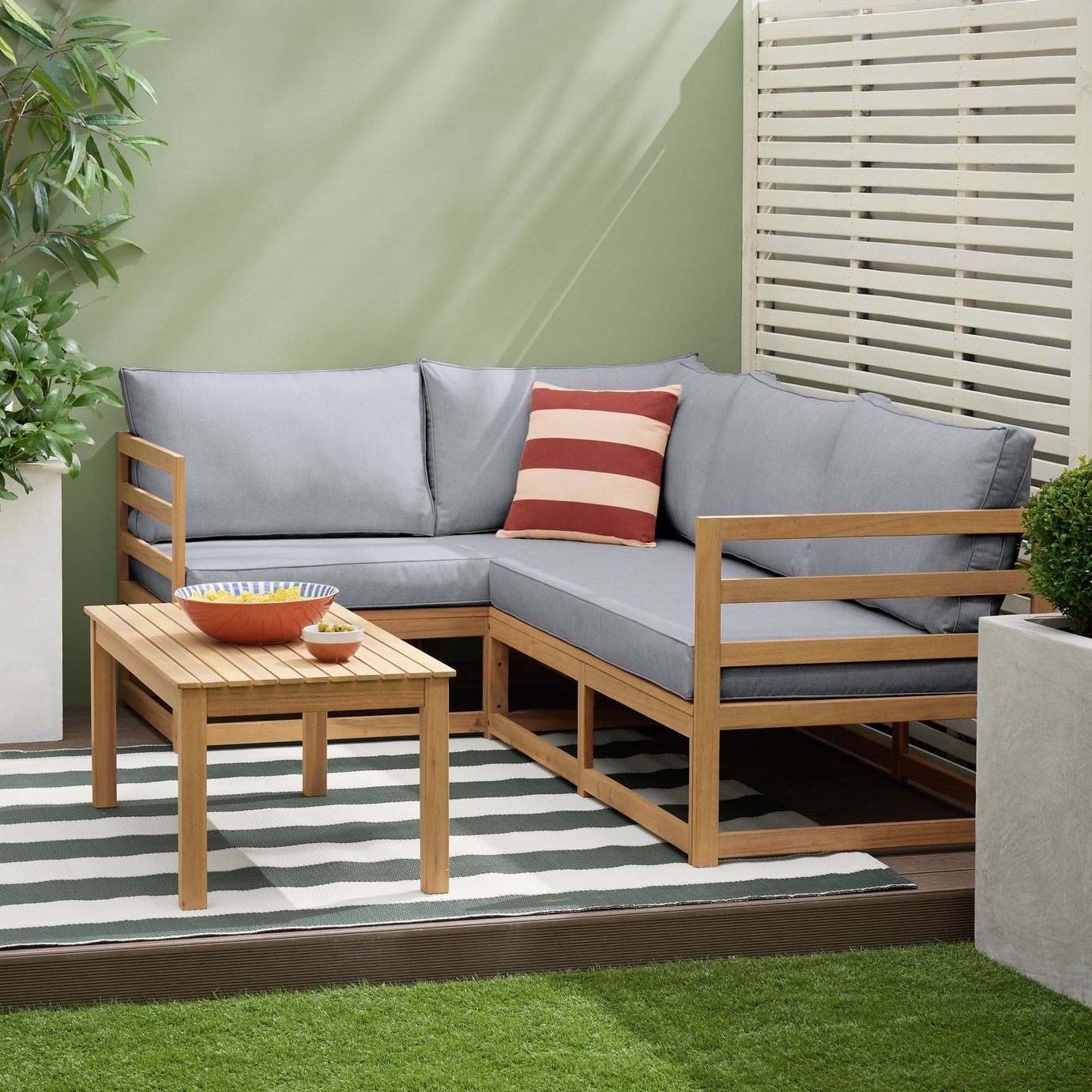 Habitat Evissa 5 Seater Wooden Garden Corner Sofa Set - Grey