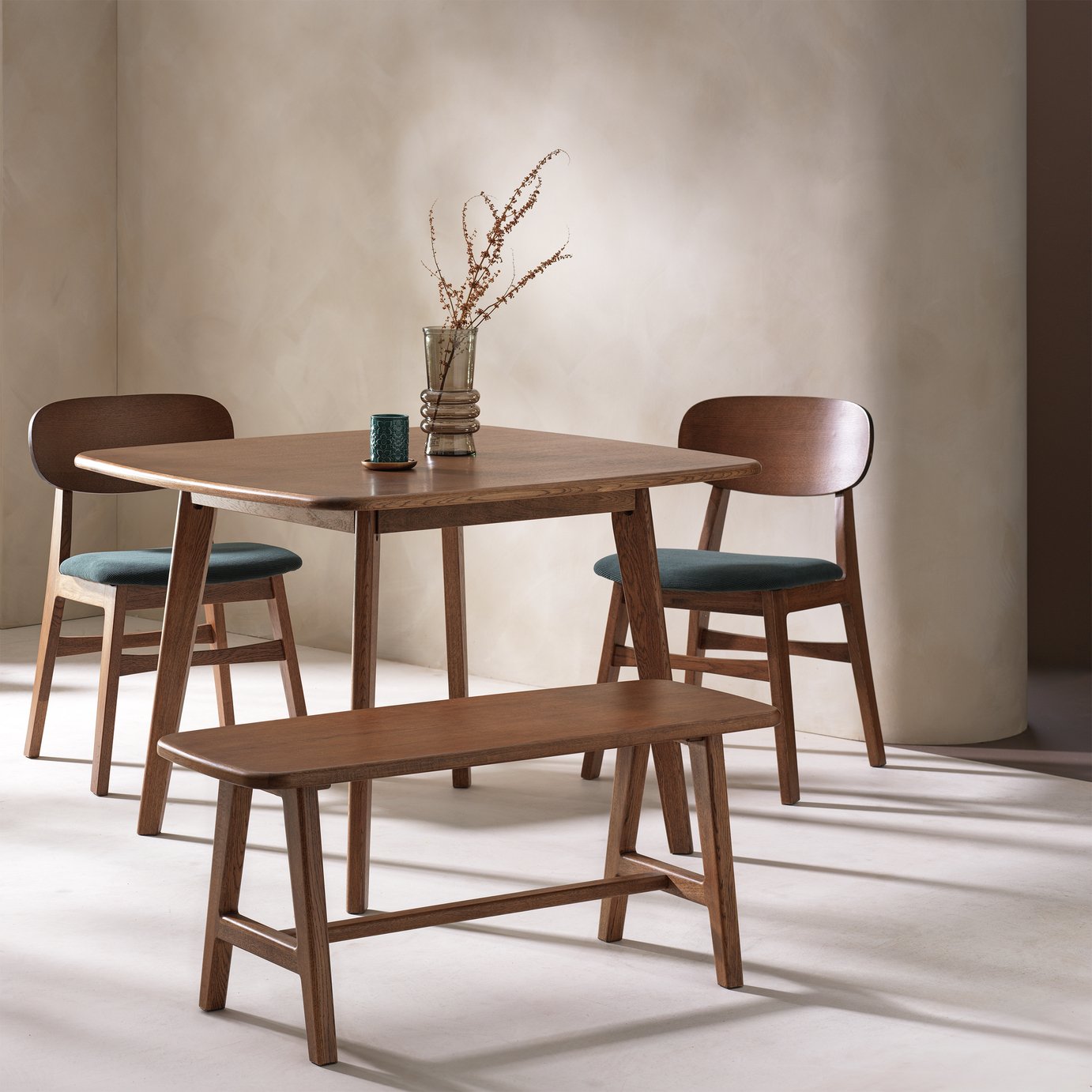 Habitat x Scion Esala Dining Table,1 Bench & 2 Walnut Chairs