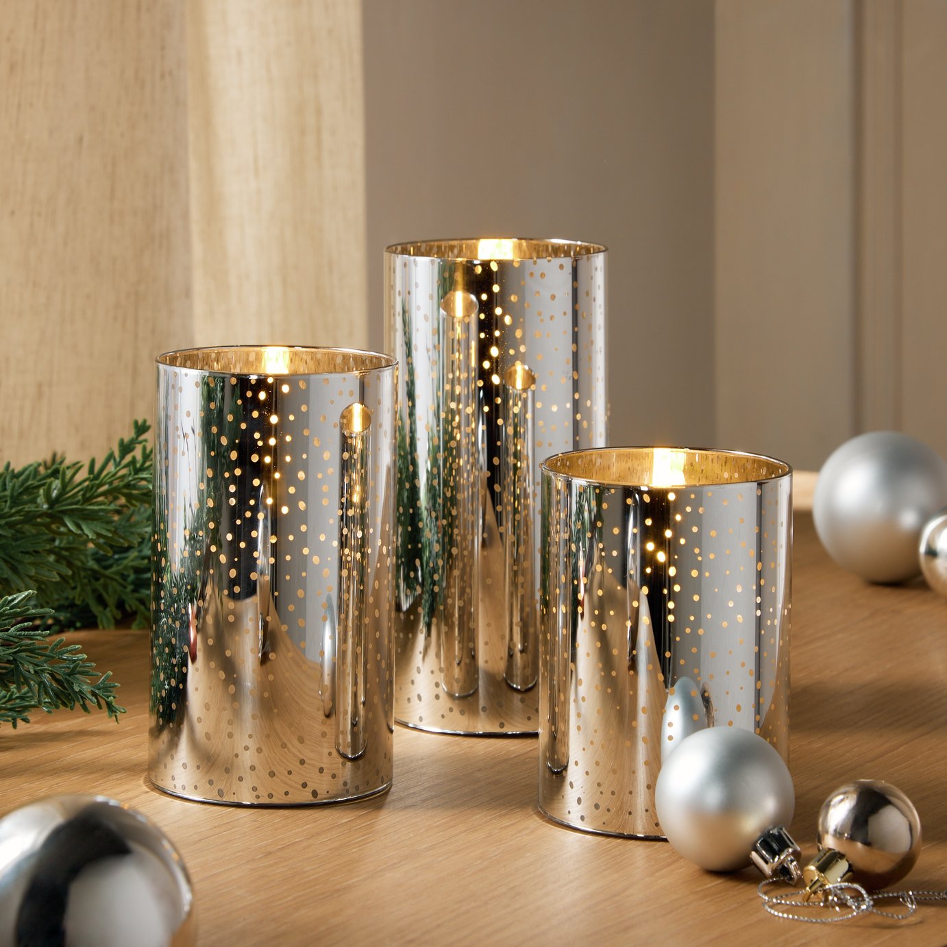 Argos Home Pack of 3 Silver Coloured Glass Pillar Candles 