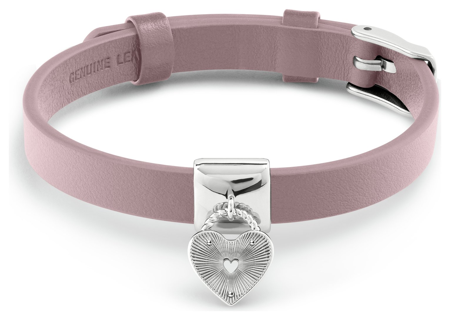 Radley Silver Plated Pink Leather Heart Charm Bracelet
