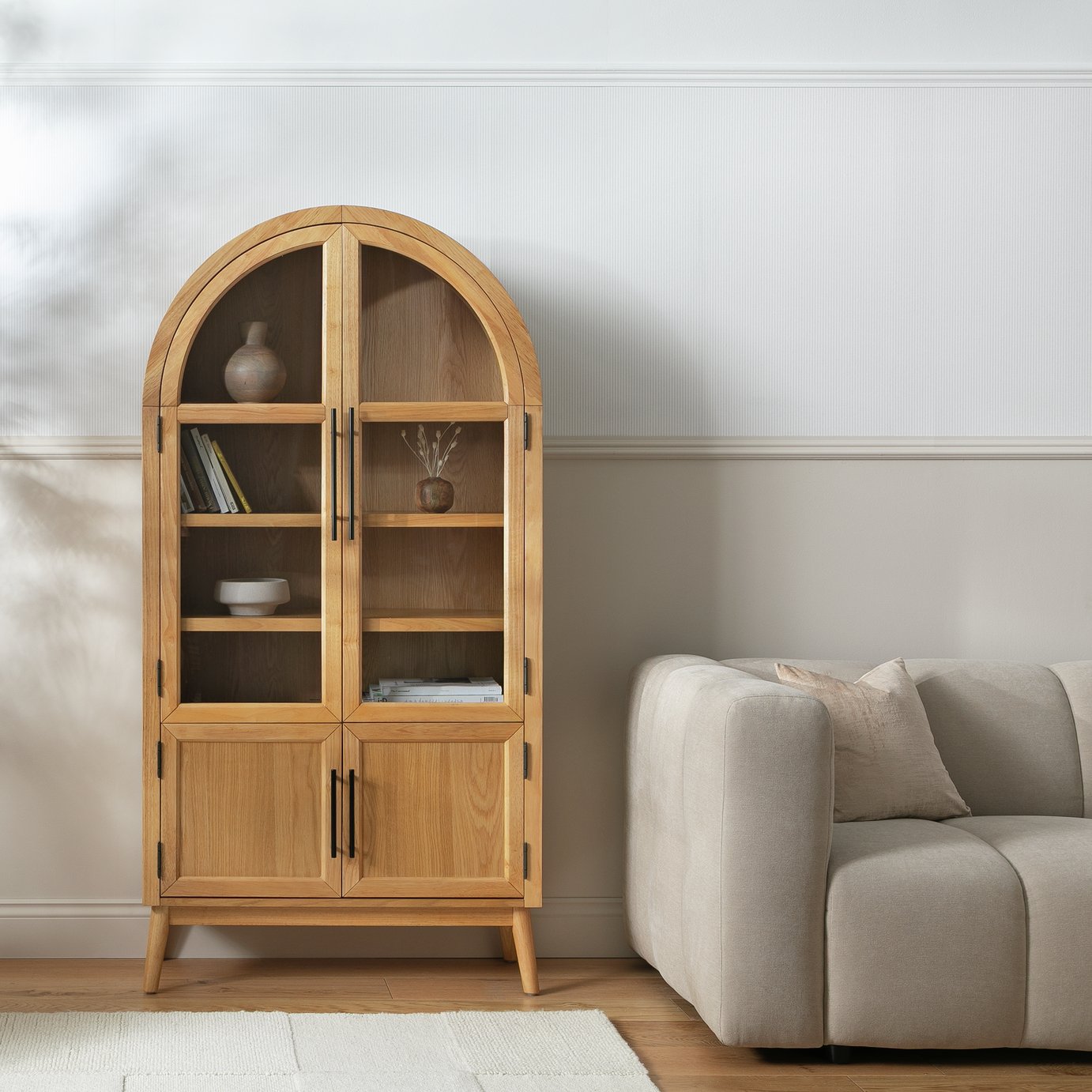 Habitat Collins Arched 4 Door Display Cabinet - Oak