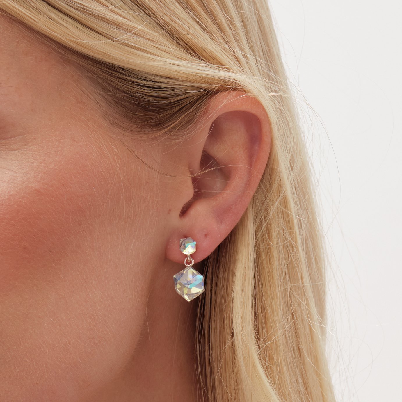 Jon Richard Crystal Stone Cube Drop Earrings 