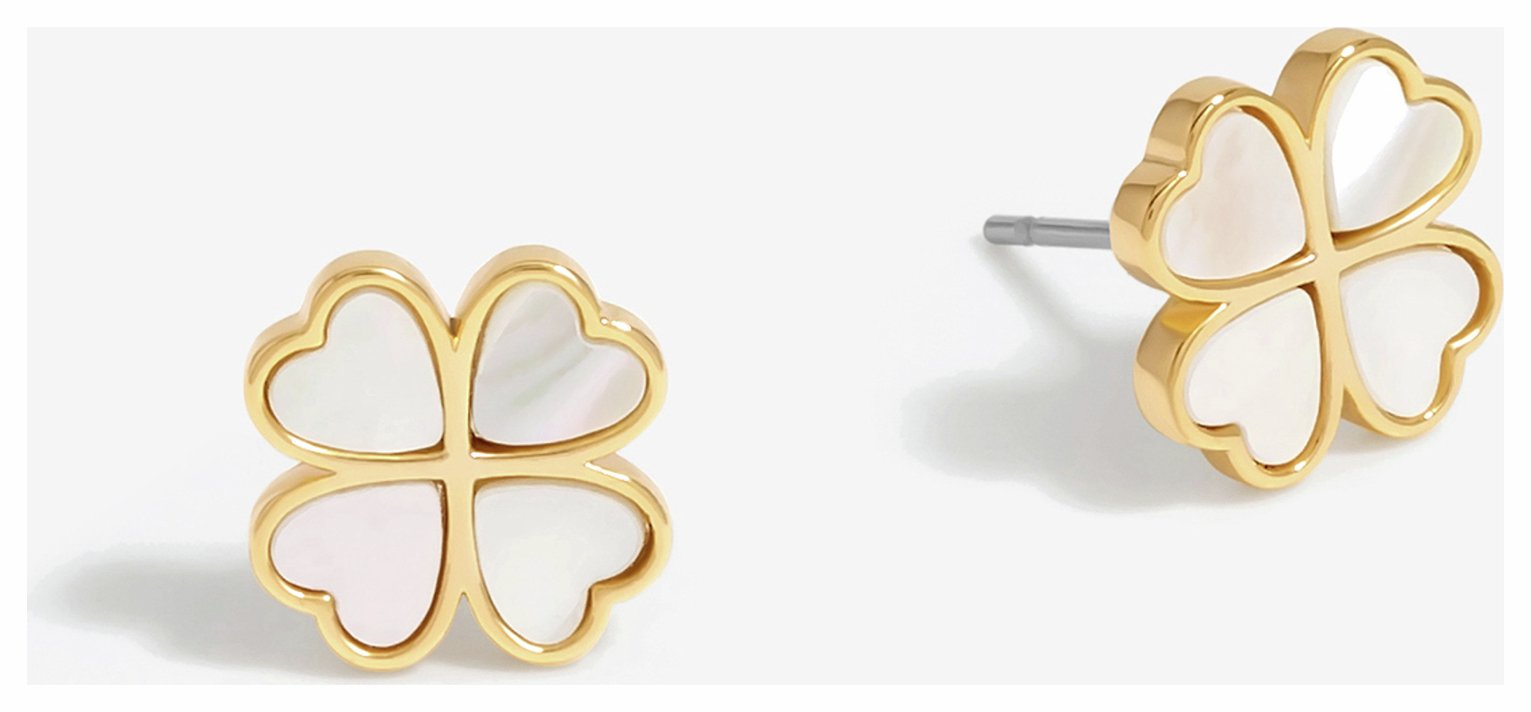 Jon Richard Mother of Pearl Heart Clover Stud Earrings