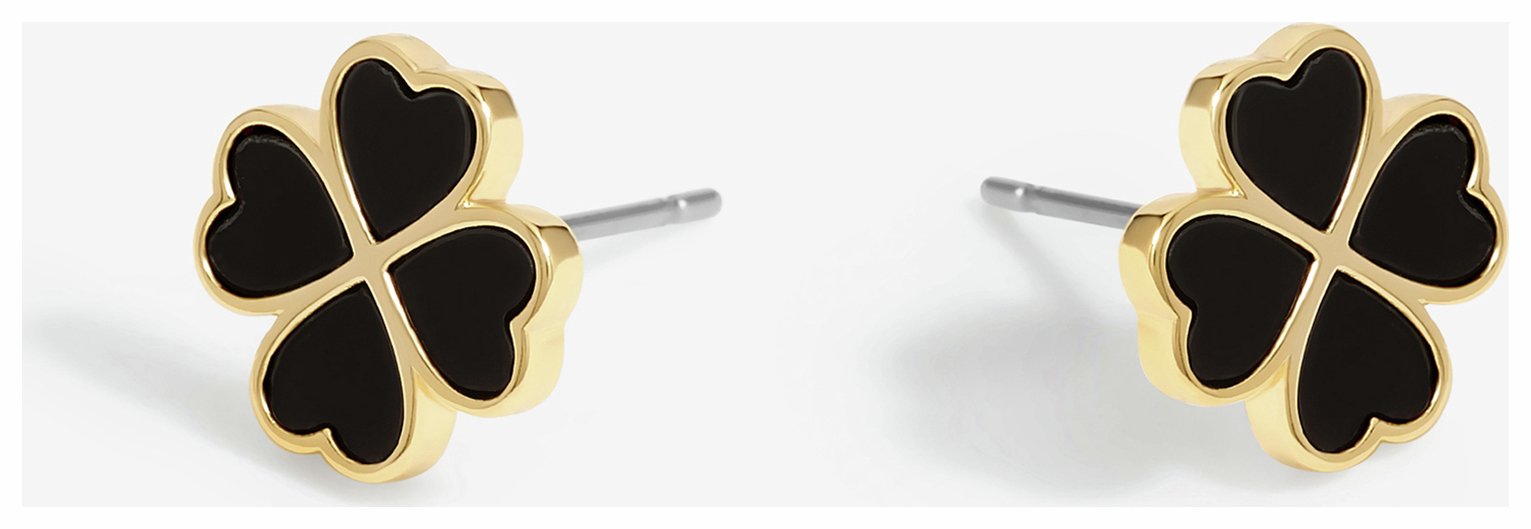 Jon Richard Gold Plated and Jet Enamel Clover Stud Earrings