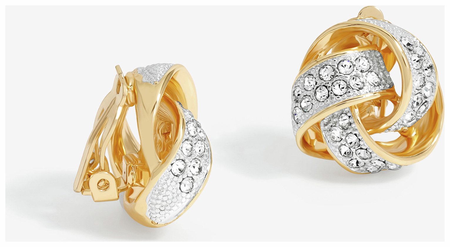 Jon Richard Gold Plated Crystal Knot Stud Clip Earrings