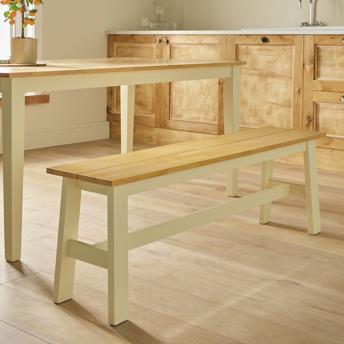 Argos  Chicago Solid Wood XL Dining Bench - Cream