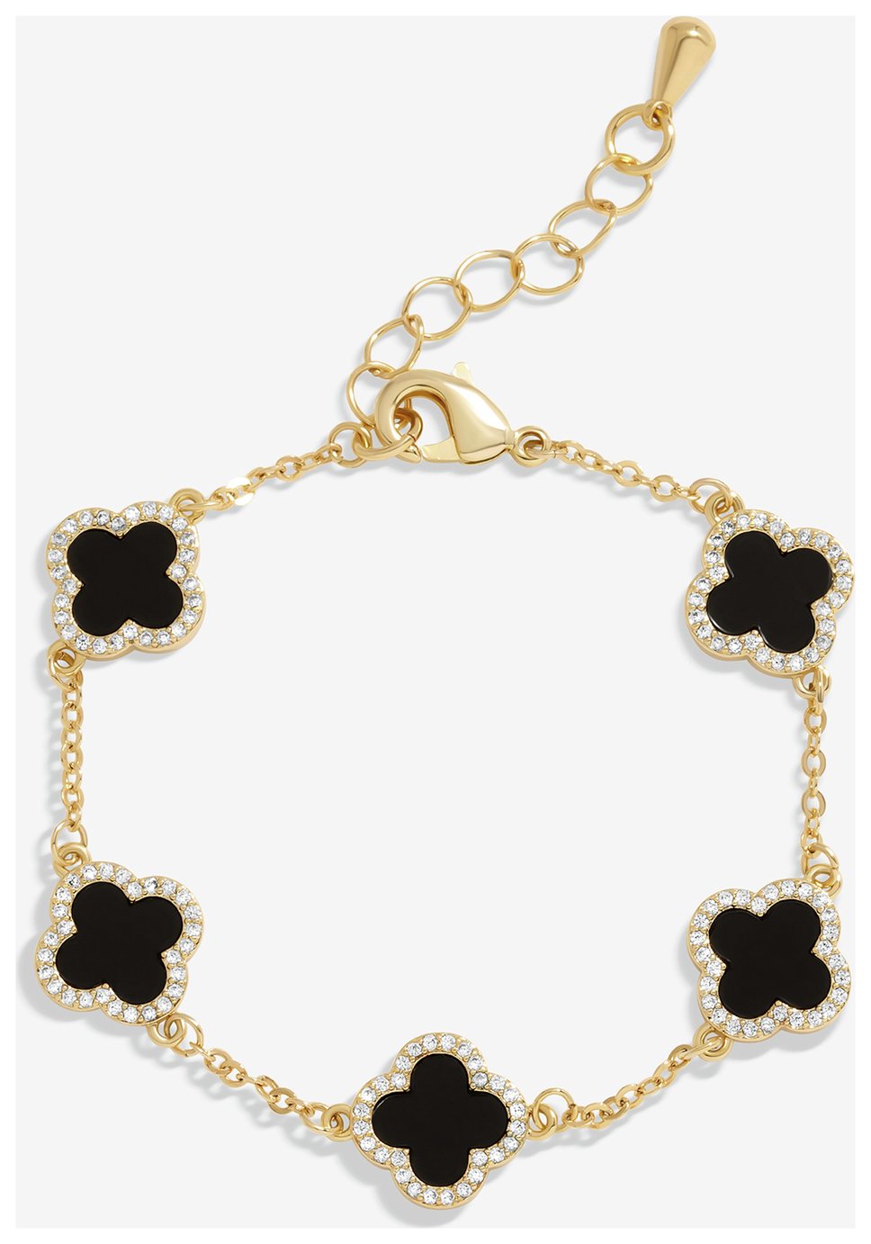 Jon Richard Gold Plated Jet Enamel Clover Bracelet