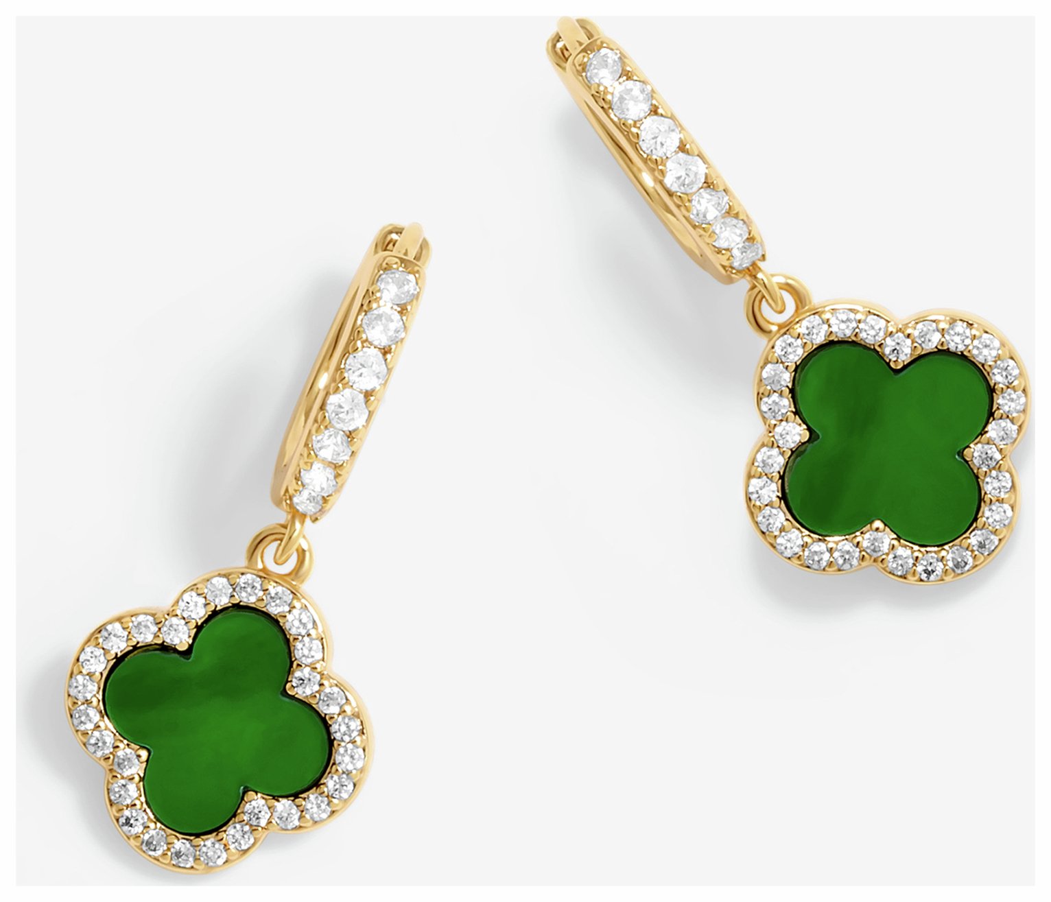 Jon Richard Gold Plated Malachite Clover Drop Earrings