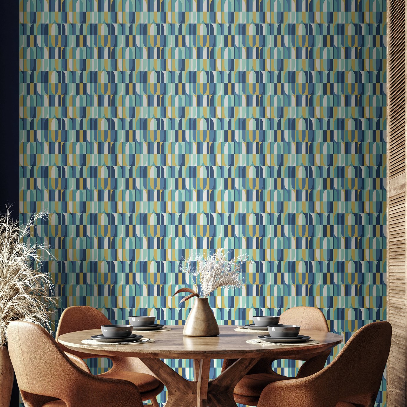 Hoopla Walls Building Blocks Indigo and Gold Wallpaper
