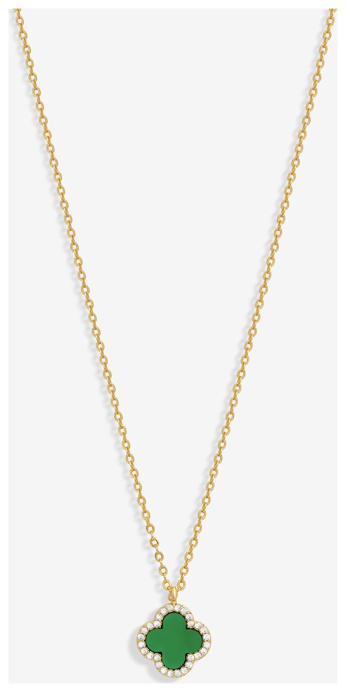 Jon Richard Gold Plated Malachite Clover Pendant Necklace