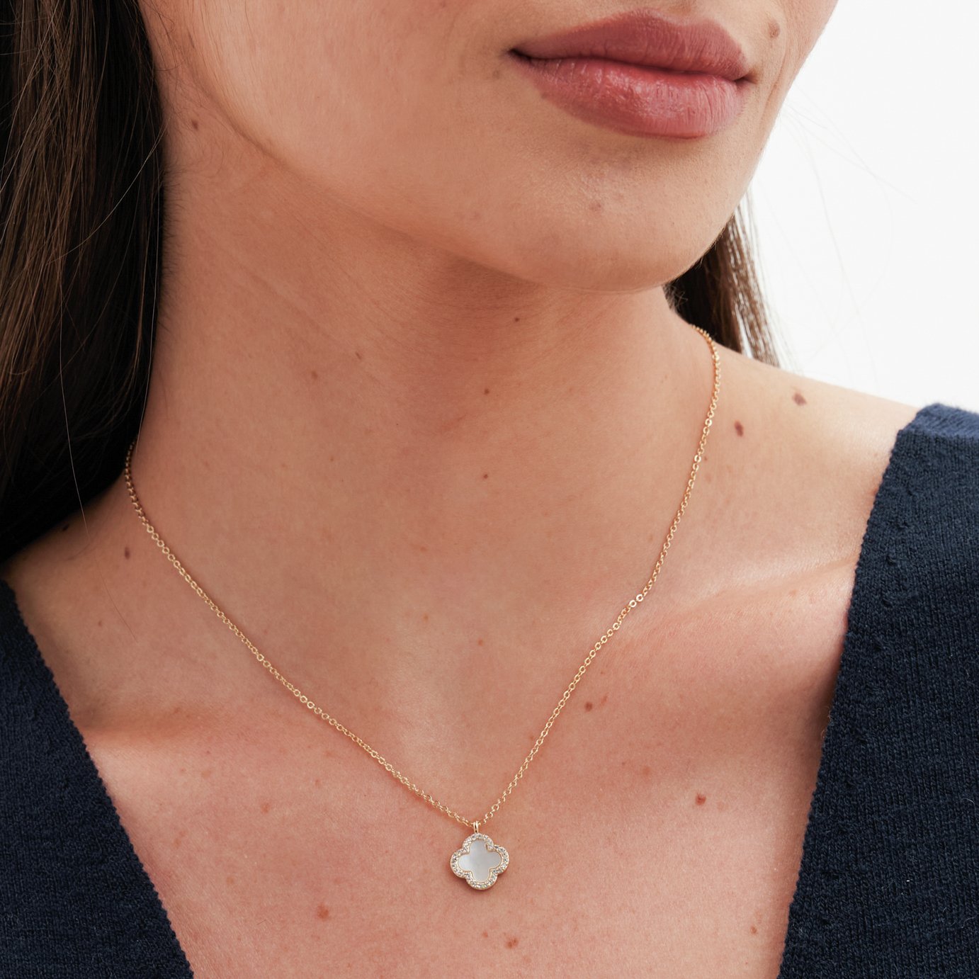 Jon Richard Mother of Pearl Clover Pendant Necklace