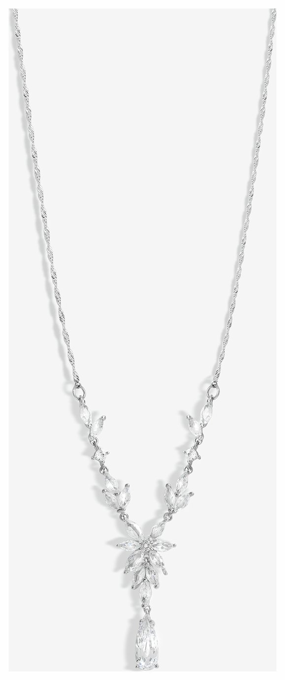 Jon Richard Rhodium Plated Cubic Zirconia Floral Necklace 