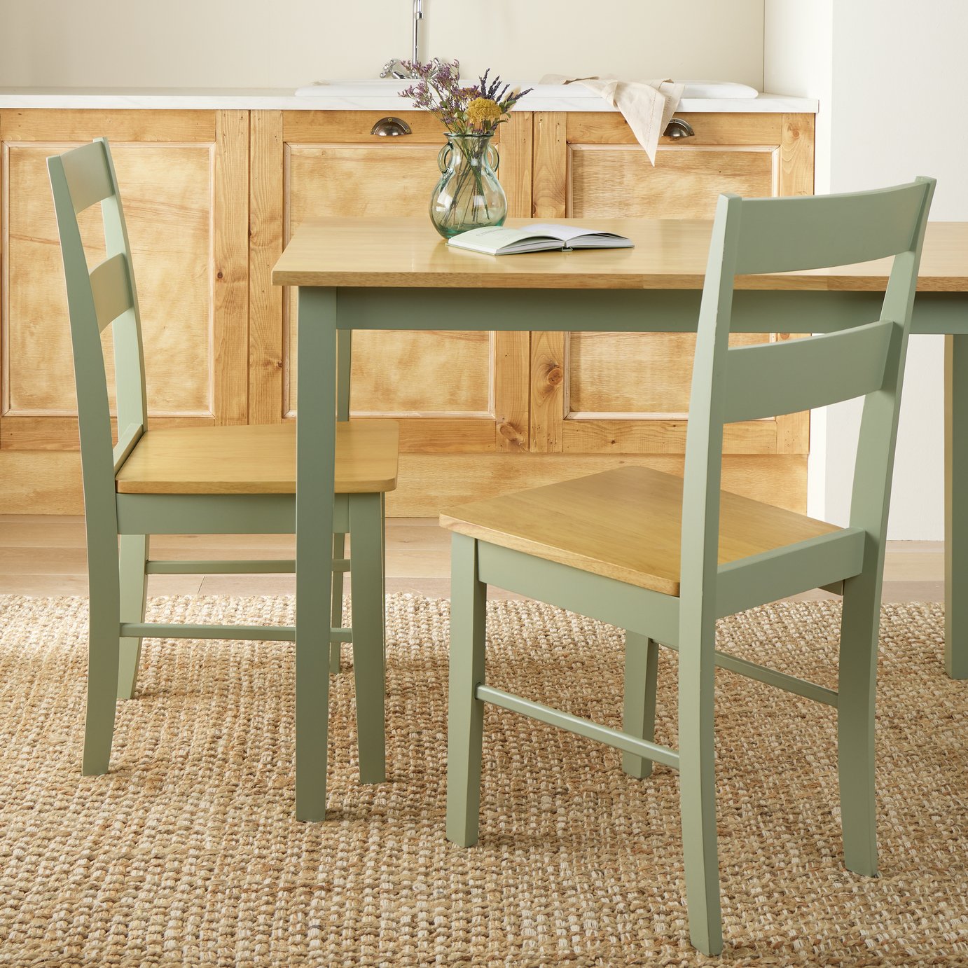 Argos Home Chicago Pair of Solid Wood Dining Chair - Sage