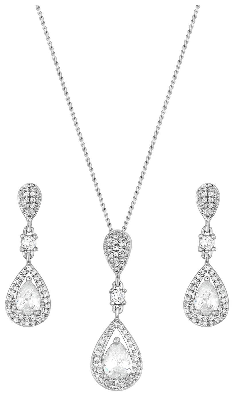 Jon Richard Cubic Zirconia Pear Drop Pendant and Earring Set