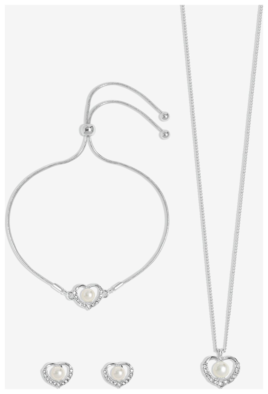 Jon Richard Silver Plated Pearl Crystal Heart Jewellery Set