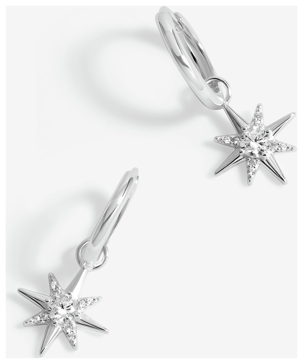 Simply Silver Cubic Zirconia Celestial Star Hoop Earrings