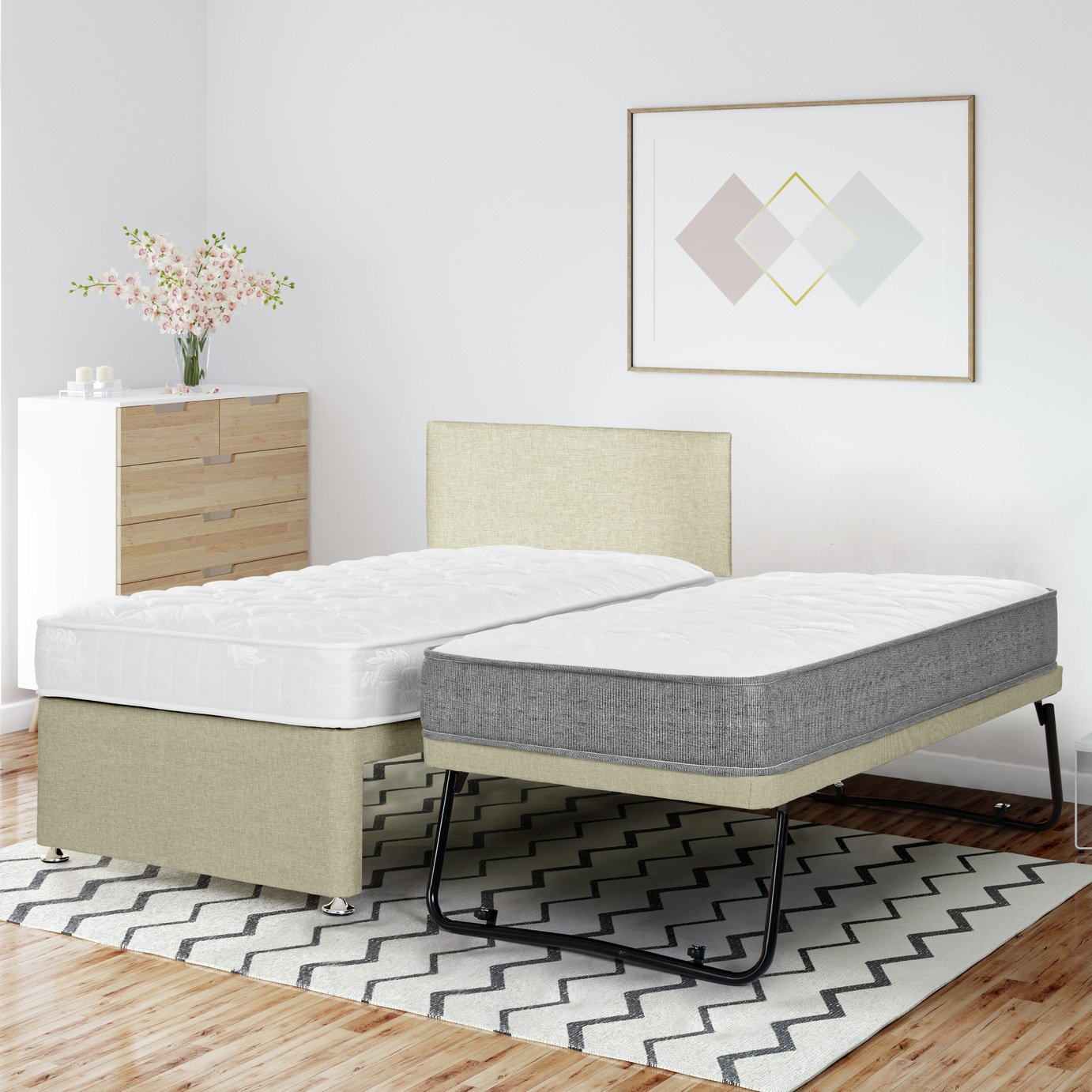 Argos Home Bertrum Fabric Guest Day Bed with Trundle-Natural