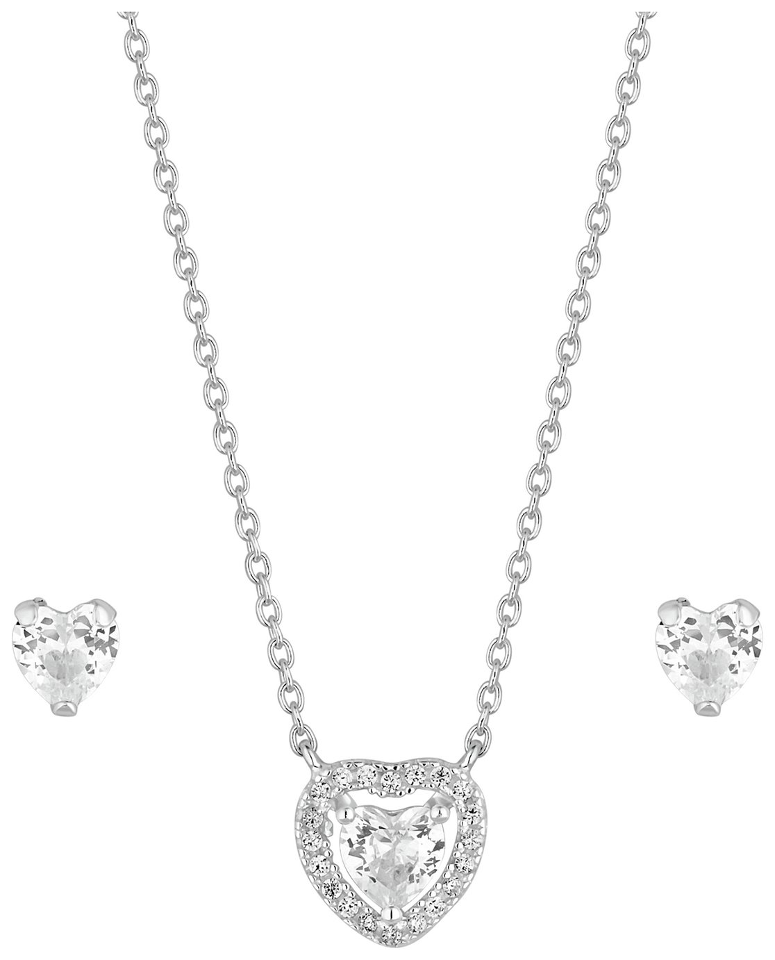 Simply Silver Halo Heart Pendant and Earring Set