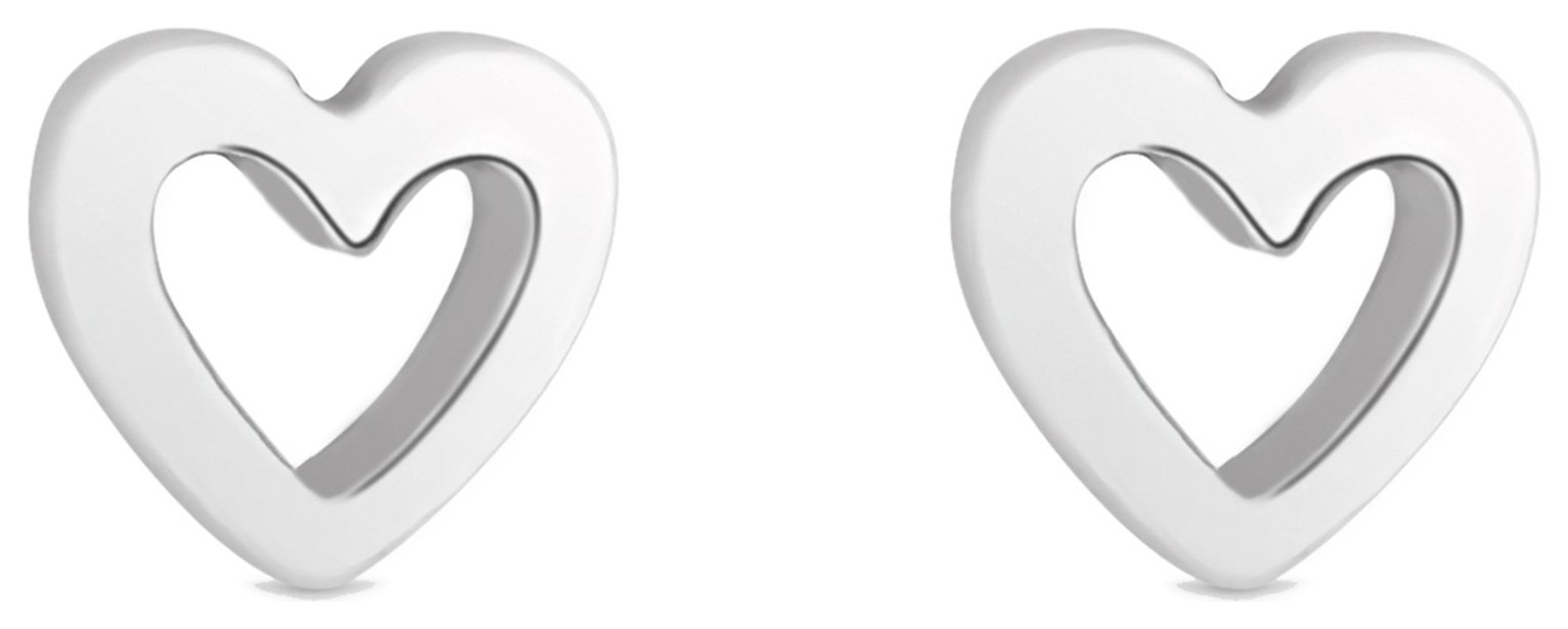 Simple Silver Sterling Silver Open Heart Stud Earrings 