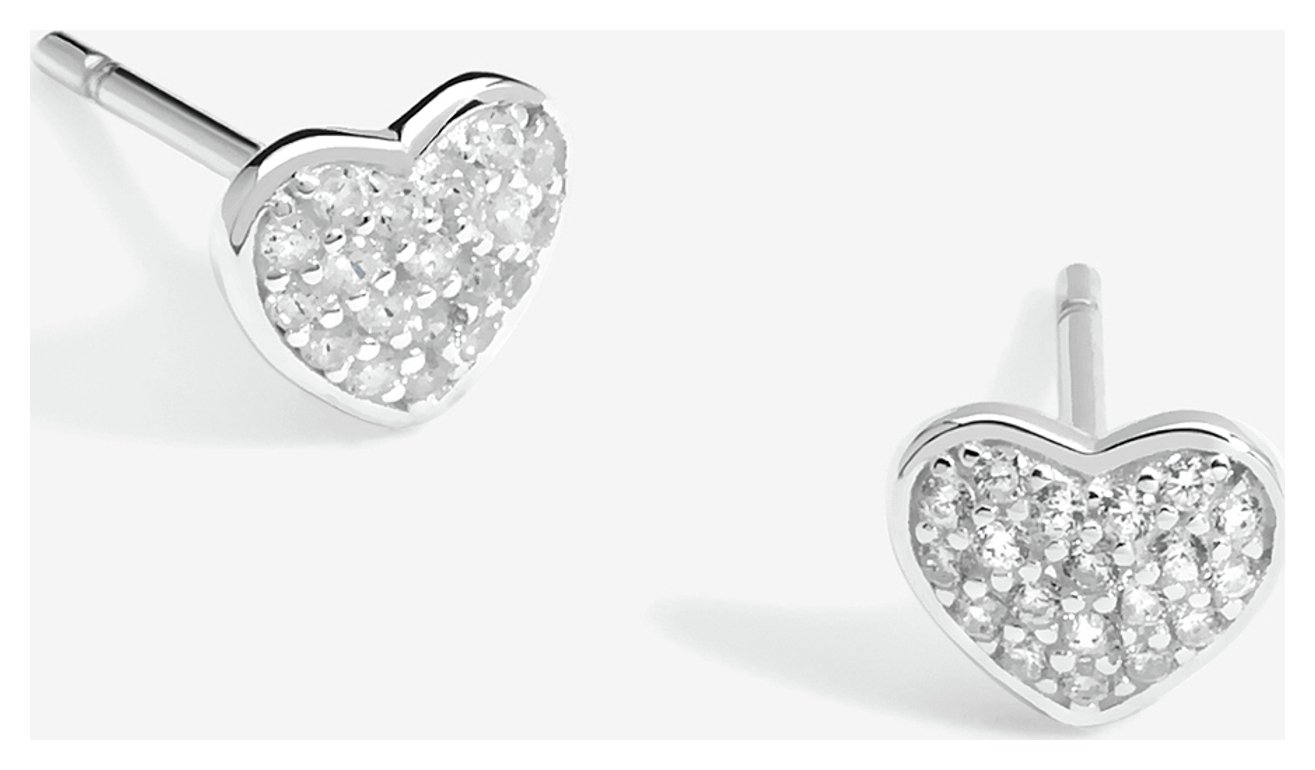 Simply Silver Sterling Silver Pave Heart Stud Earrings 