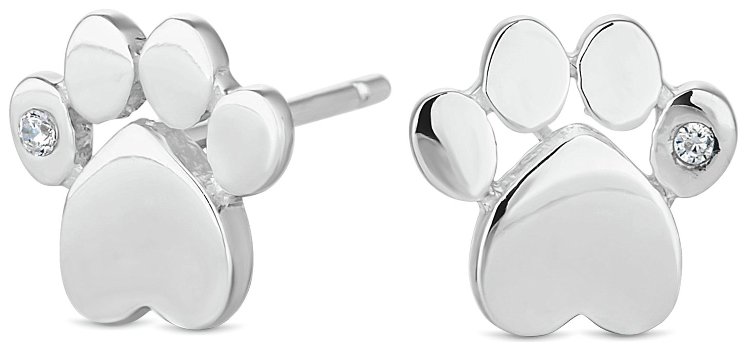 Simply Silver Sterling Silver Paw Print Stud Earrings