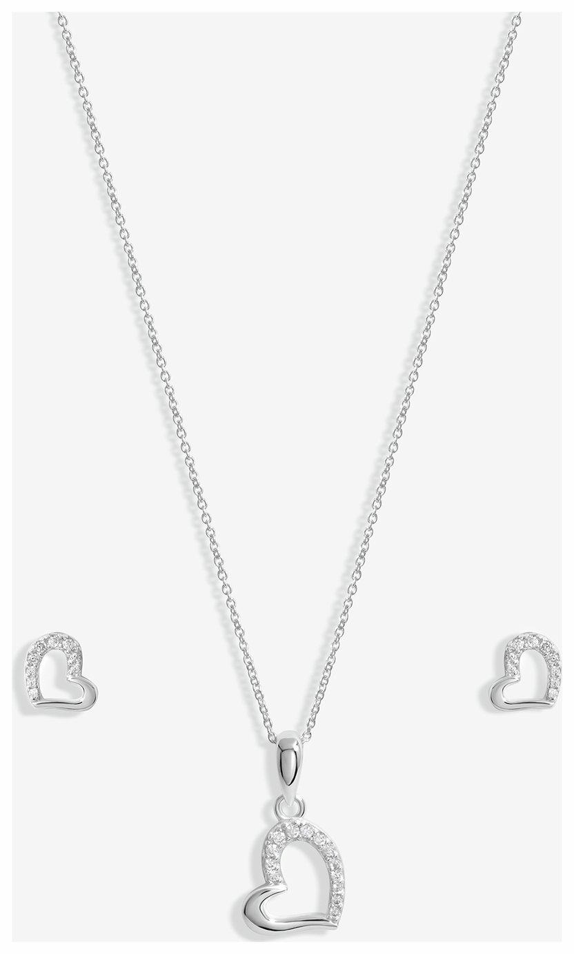 Simply Silver Cubic Zirconia Heart Pendant and Earring Set 