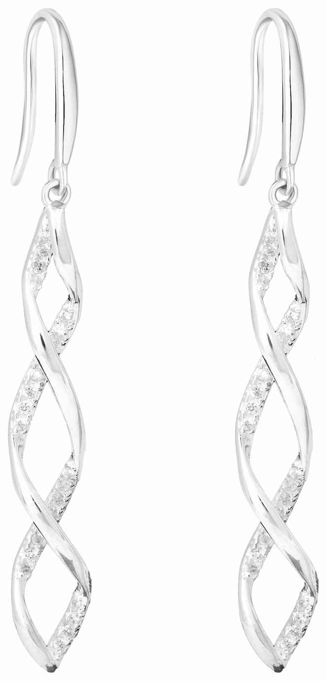 Simply Silver Cubic Zirconia Intertwined Drop Earrings