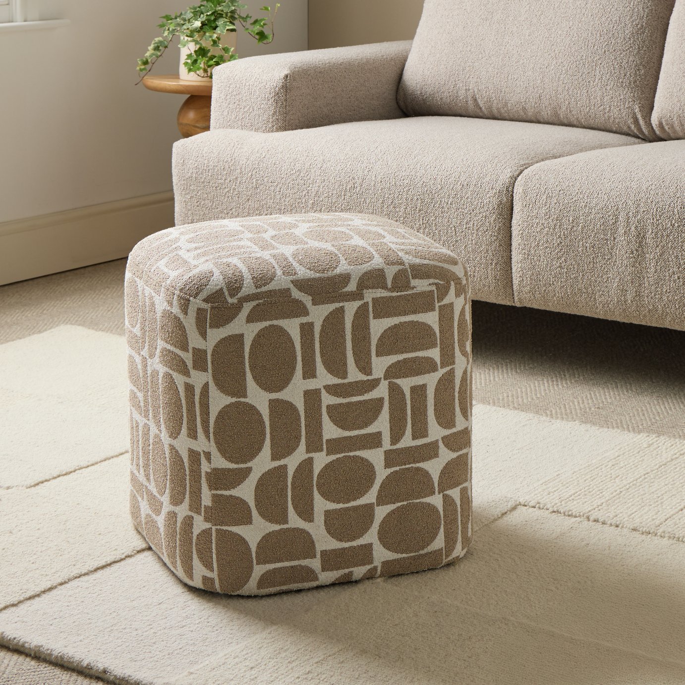 Argos Home Louise Fabric Pouffe - Geo Print