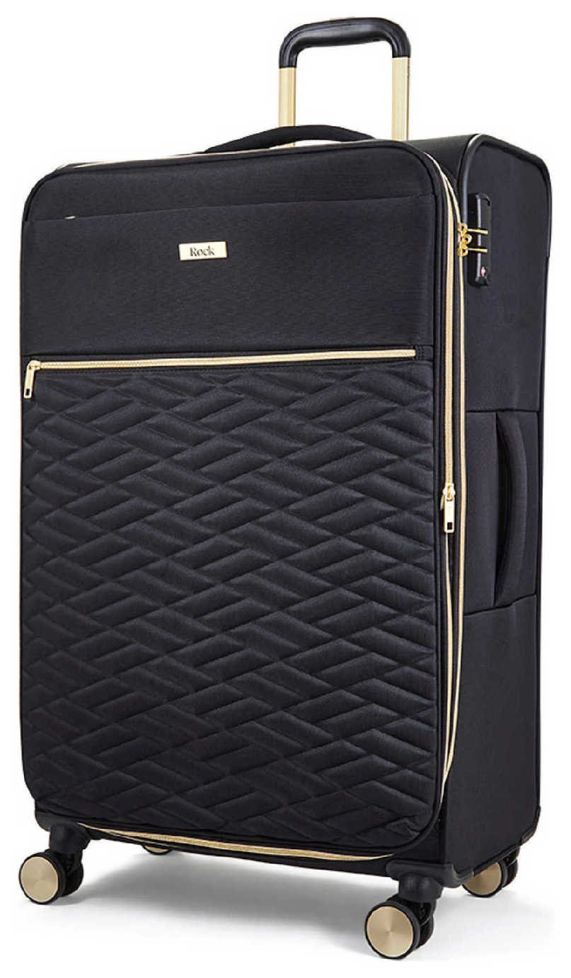 Rock Expandable 8 Wheel Soft Suitcase - Large, Black