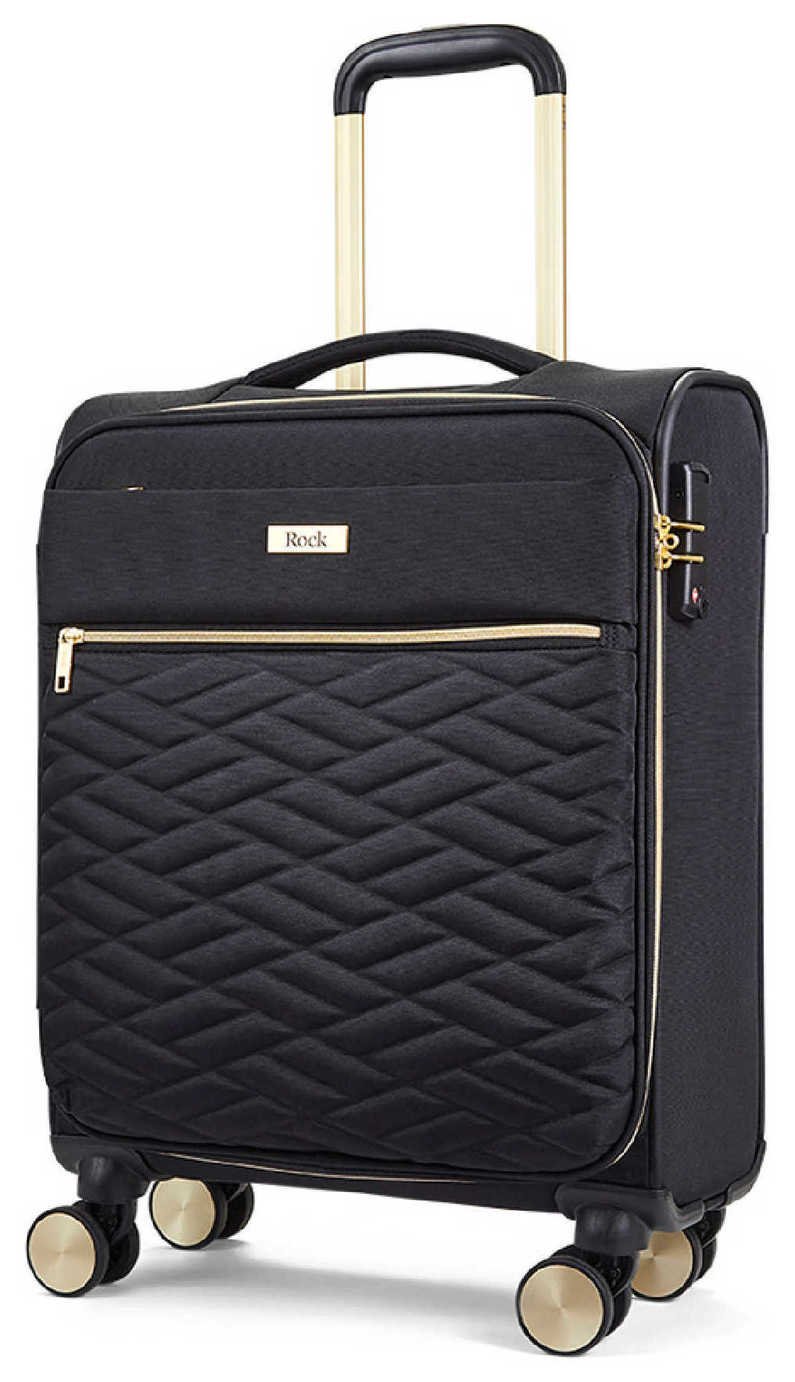 Rock Expandable 8 Wheel Soft Suitcase - Black