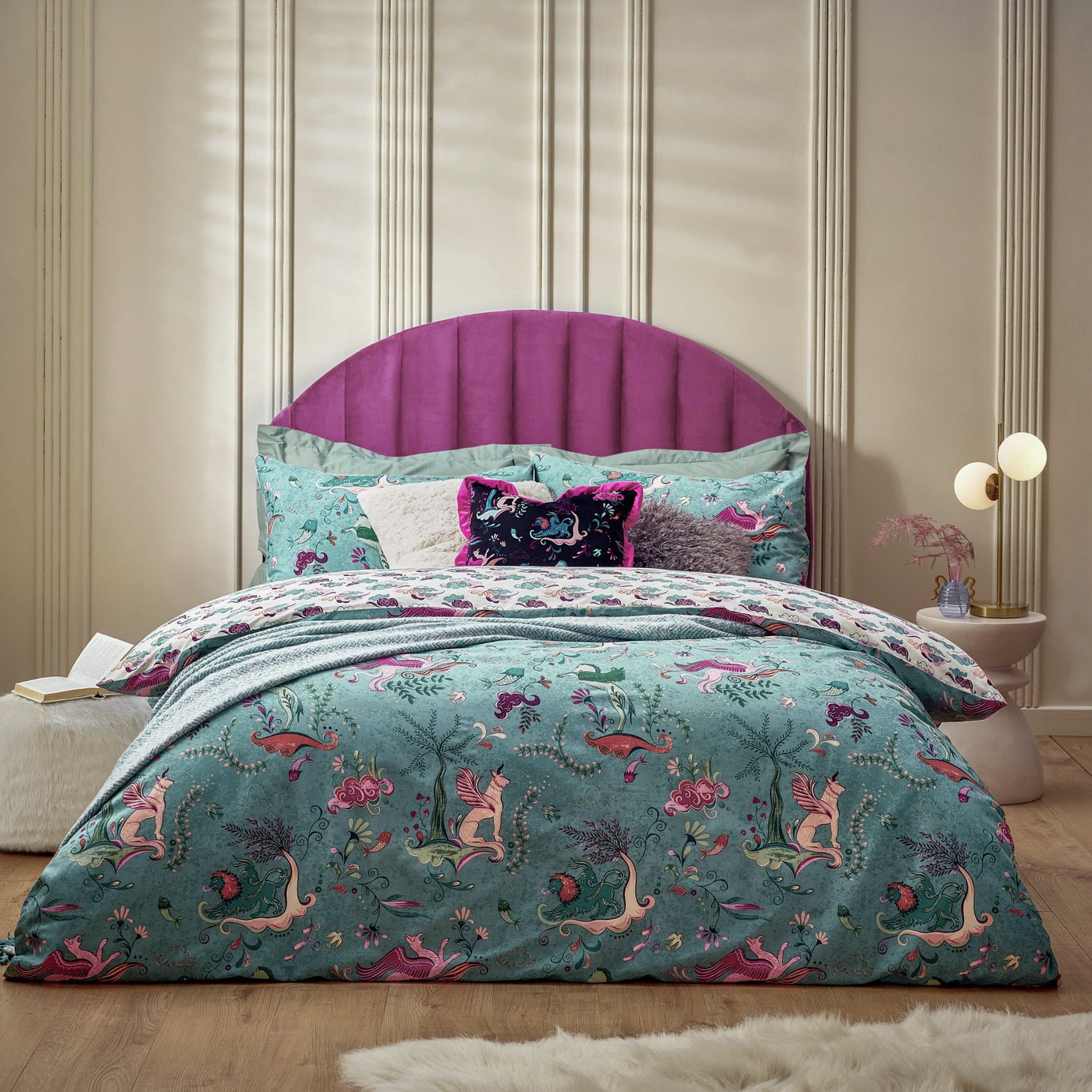 furn Athena Blue and White Bedding Set - Double