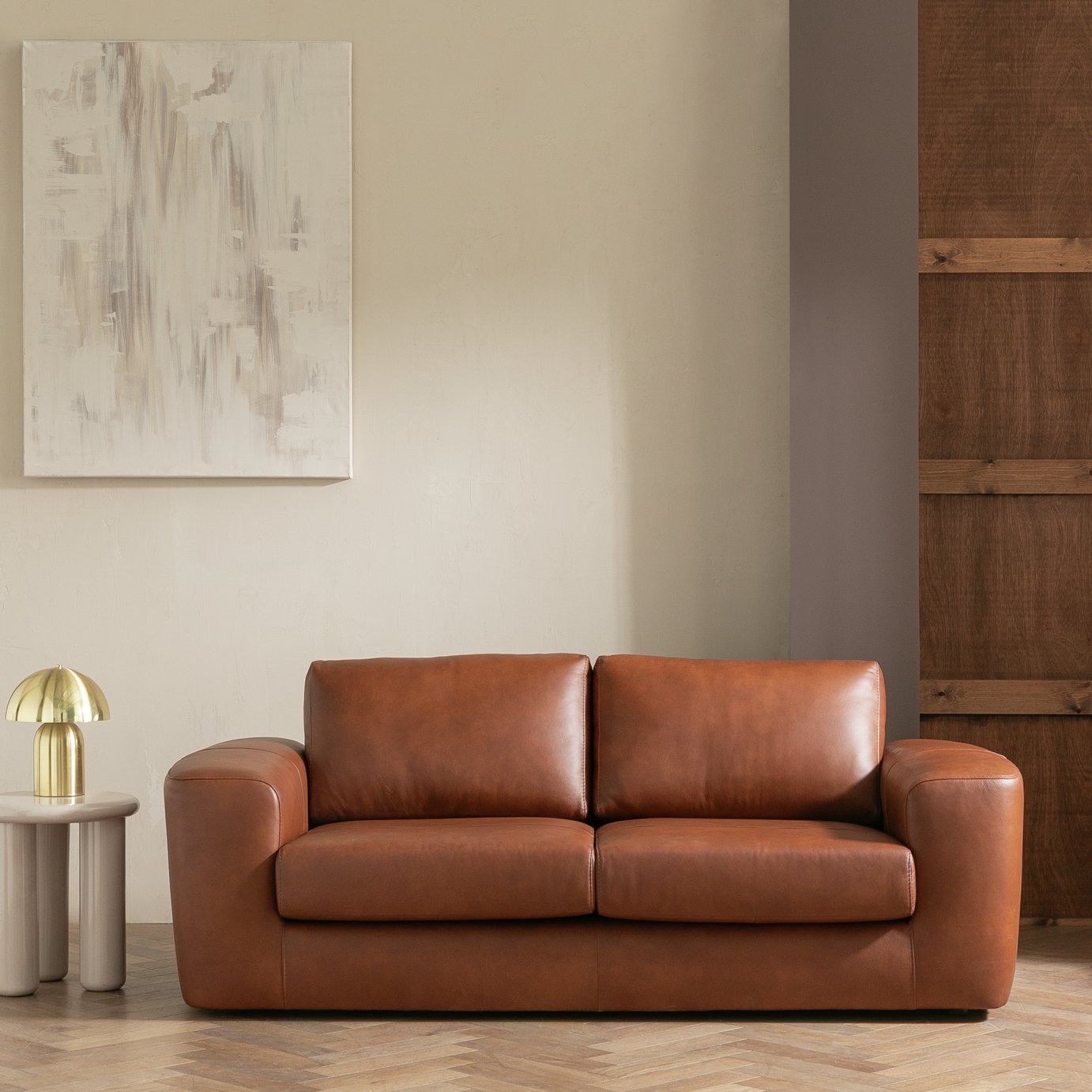 Habitat Harvey Leather 3 Seater Sofa - Brown