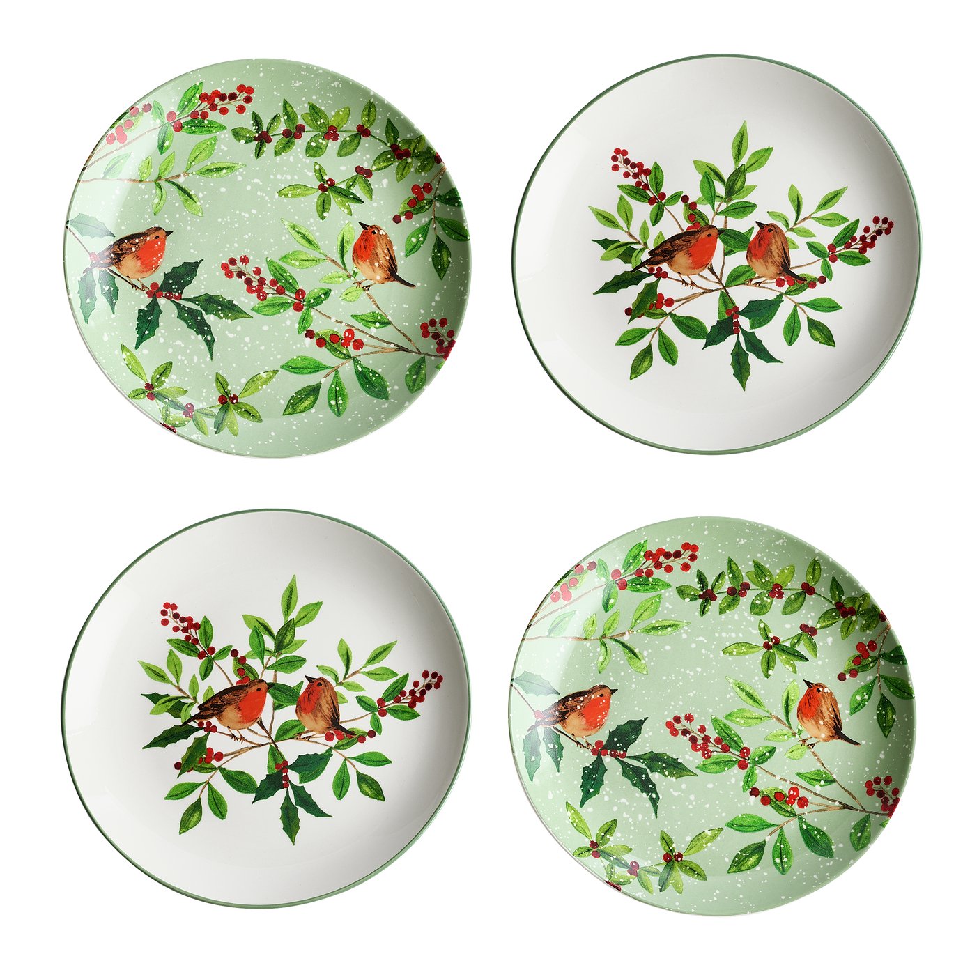 Argos Home Robin 4 Piece Stoneware Side Plate - Green