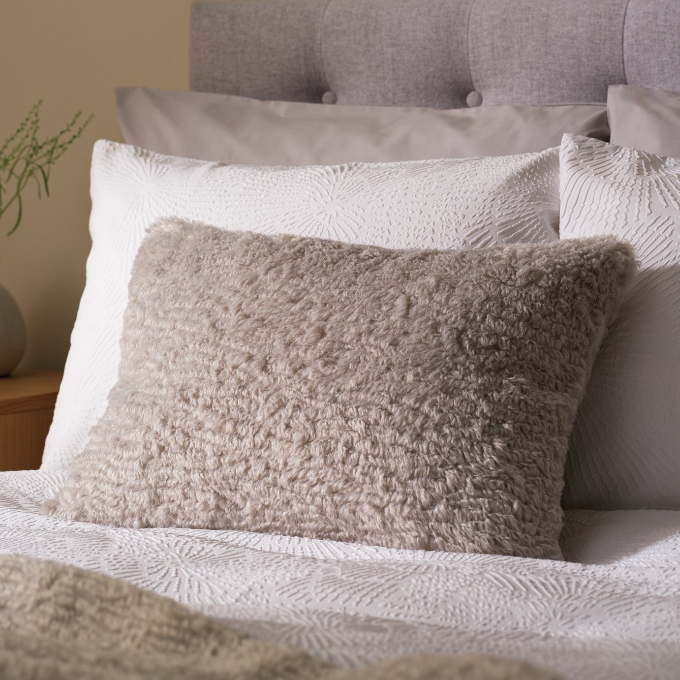 Habitat Faux Shearling Cushion - Grey - 55x40cm