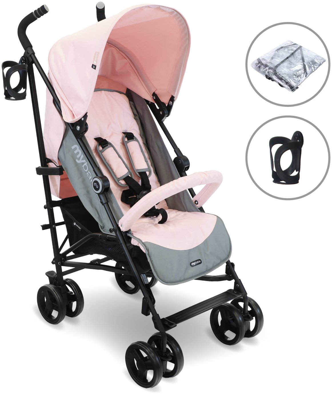 My Babiie MB02 Lightweight Stroller - Pink and Grey