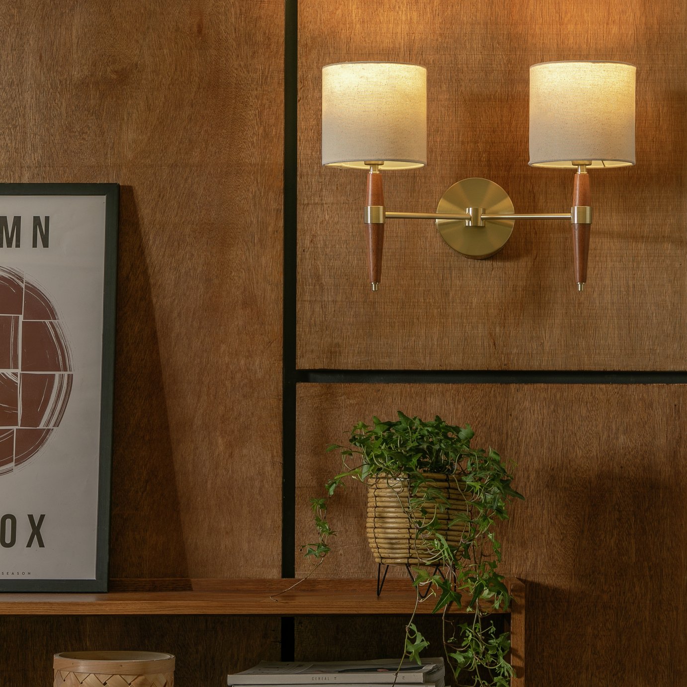 Habitat Century Wood 2 Light Wall Light - Walnut