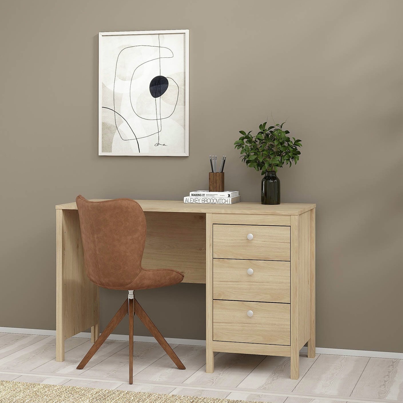 Tvilum Madrid 3 Drawer Office Desk - Oak