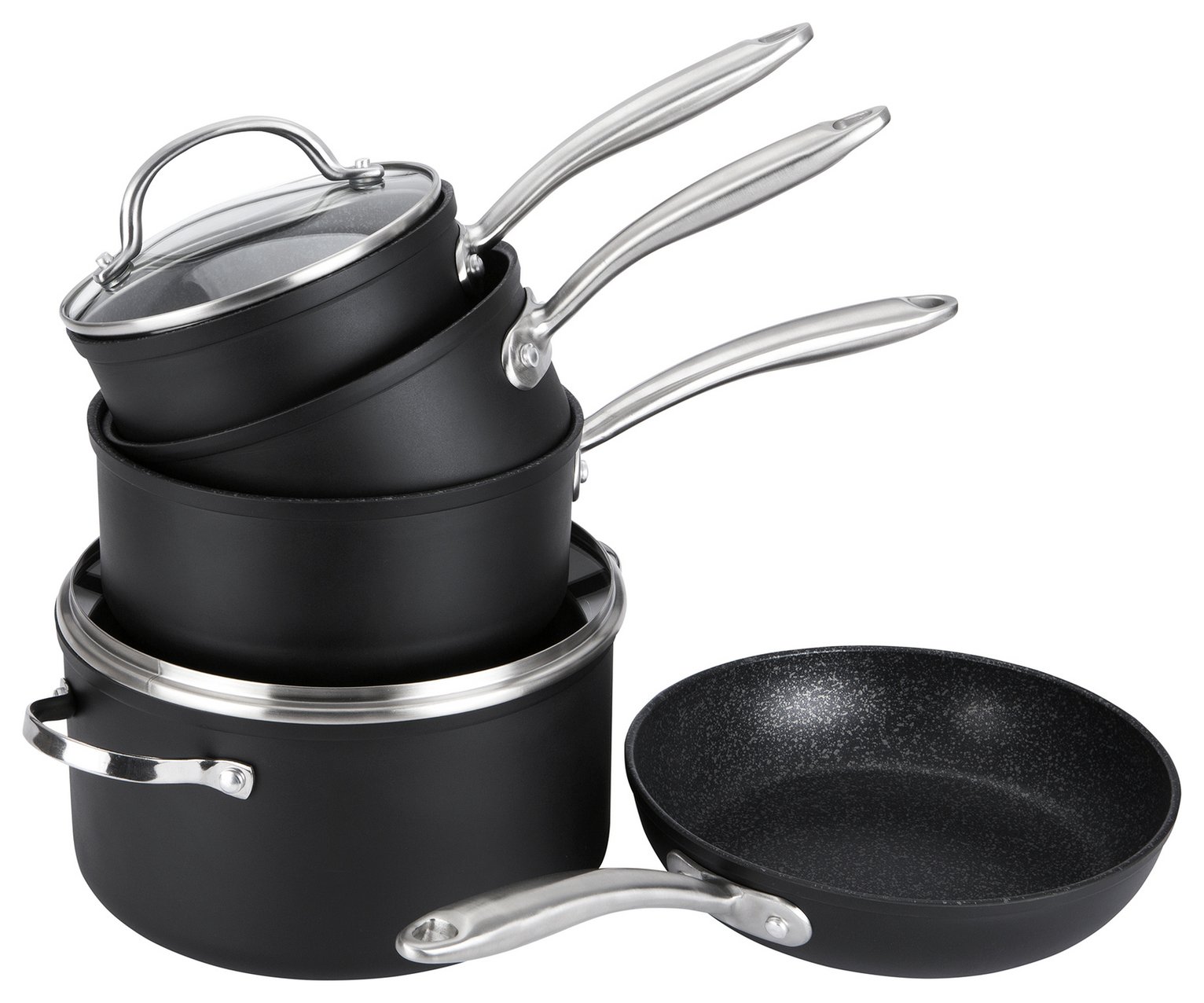 Prestige Scratch Guard 5 Piece Aluminium Pan Set - Black