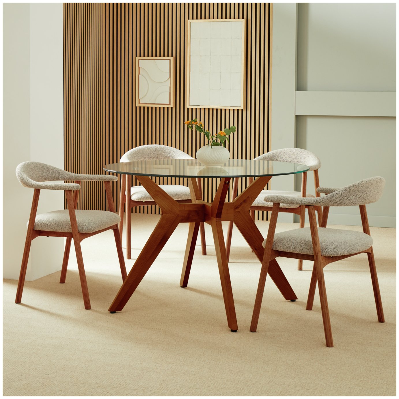 Habitat Zela Glass Walnut Dining Table & 4 Walnut Chairs
