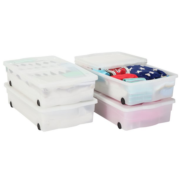 Buy Argos Home Set Of 4 Wheeled Plastic Underbed Storage Boxes Plastic Storage Boxes Argos