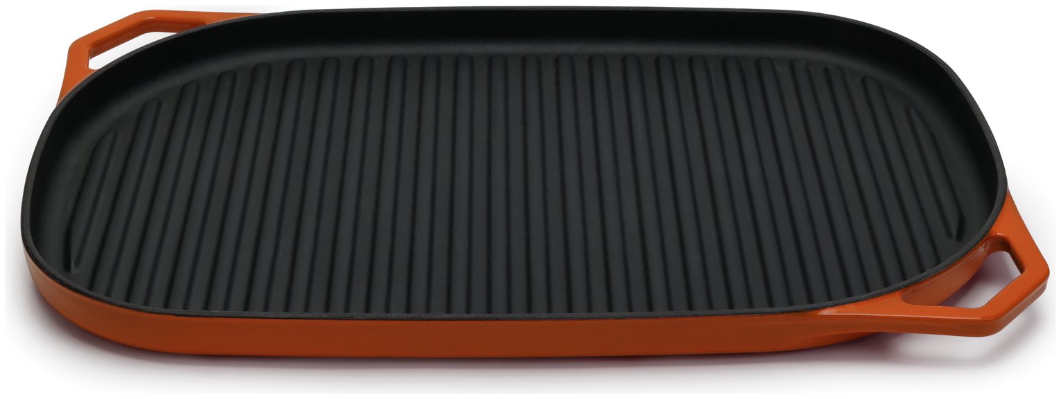 Habitat 38cm Large Cast Iron Grill Pan - Orange
