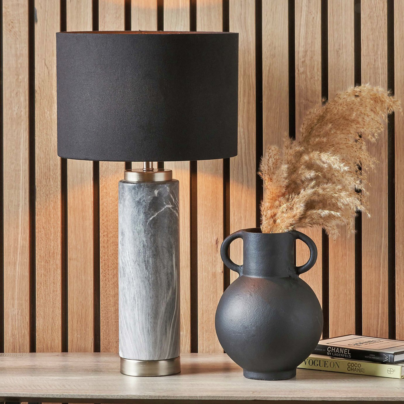 Pacific Carrara Ceramic Marble Effect Tall Table Lamp - Grey