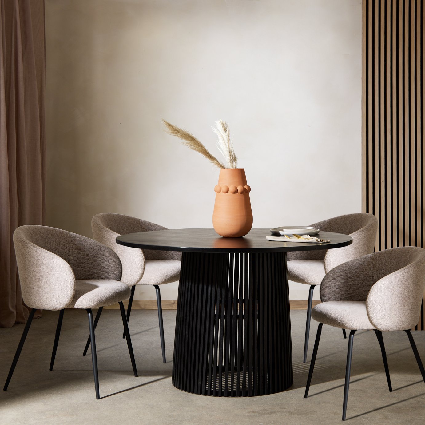 Habitat Jericho Black Dining Table & 4 Natural Chairs