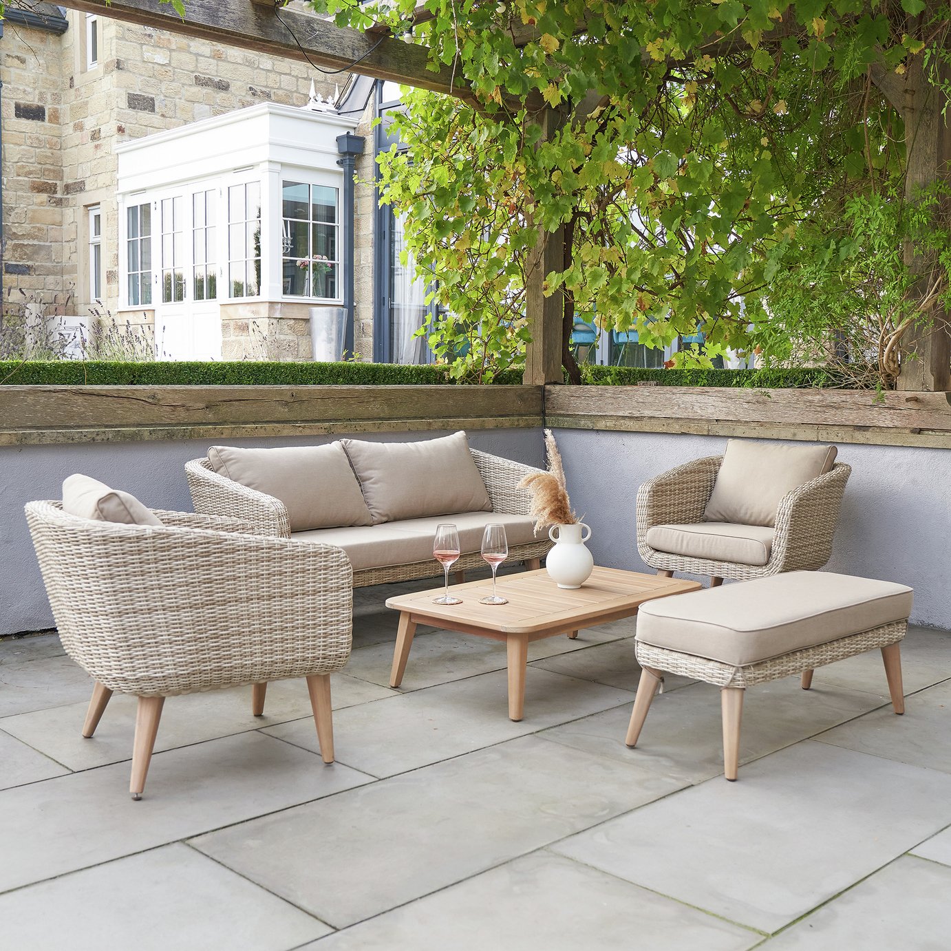 Pacific Cabon 5 Seater Rattan Effect Garden Sofa Set-Natural